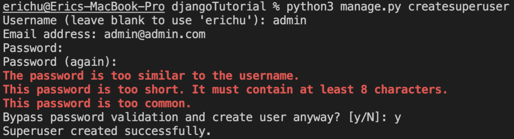 django create superuser