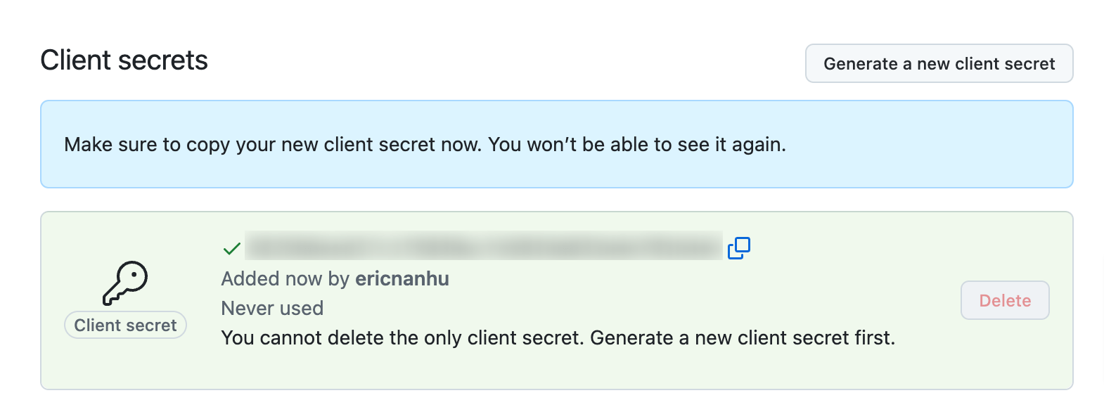 New Client Secret