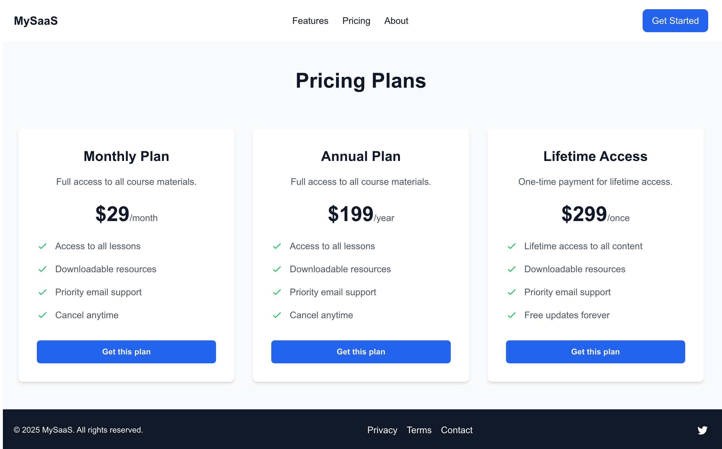 SaaS pricing page