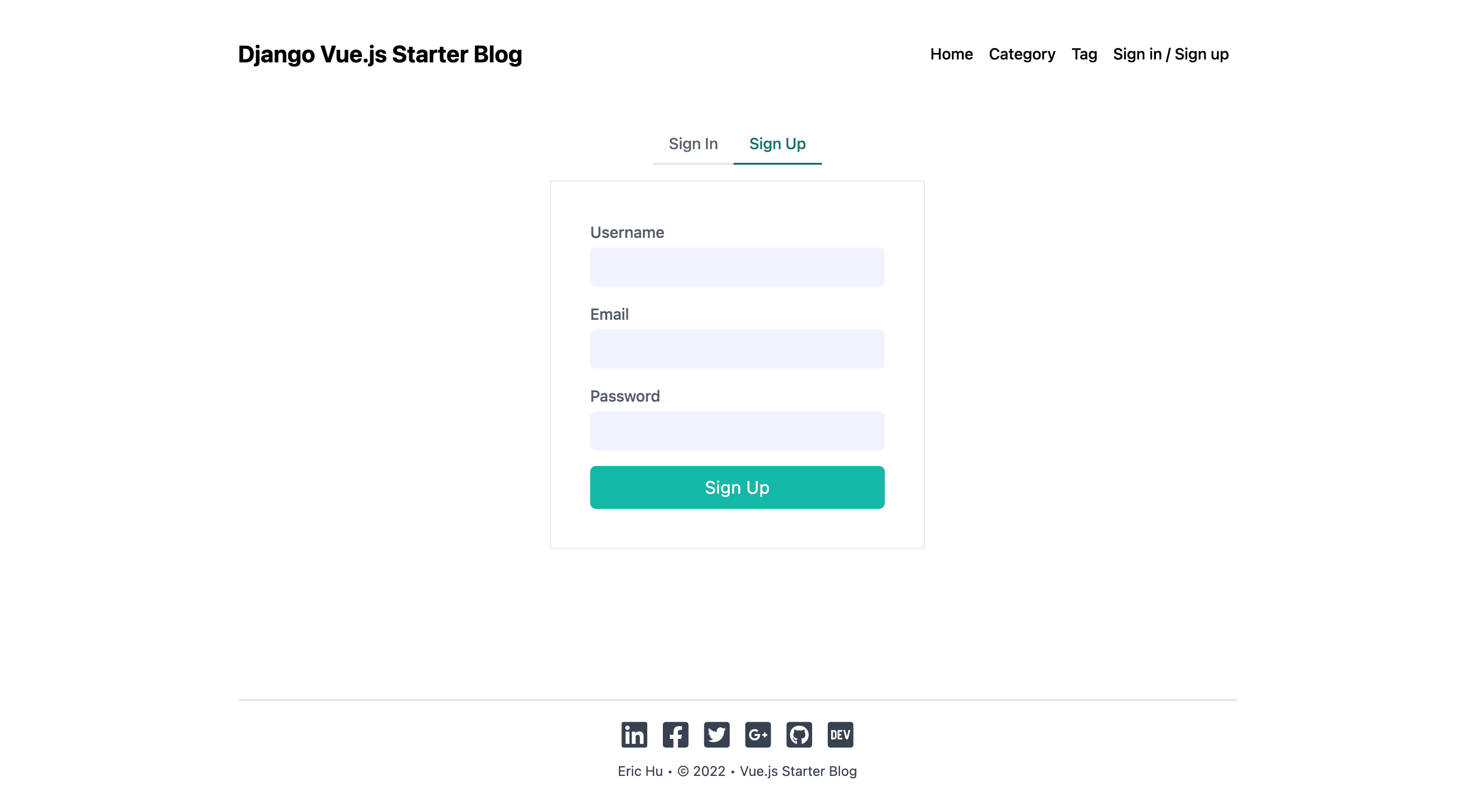 Sign Up Page