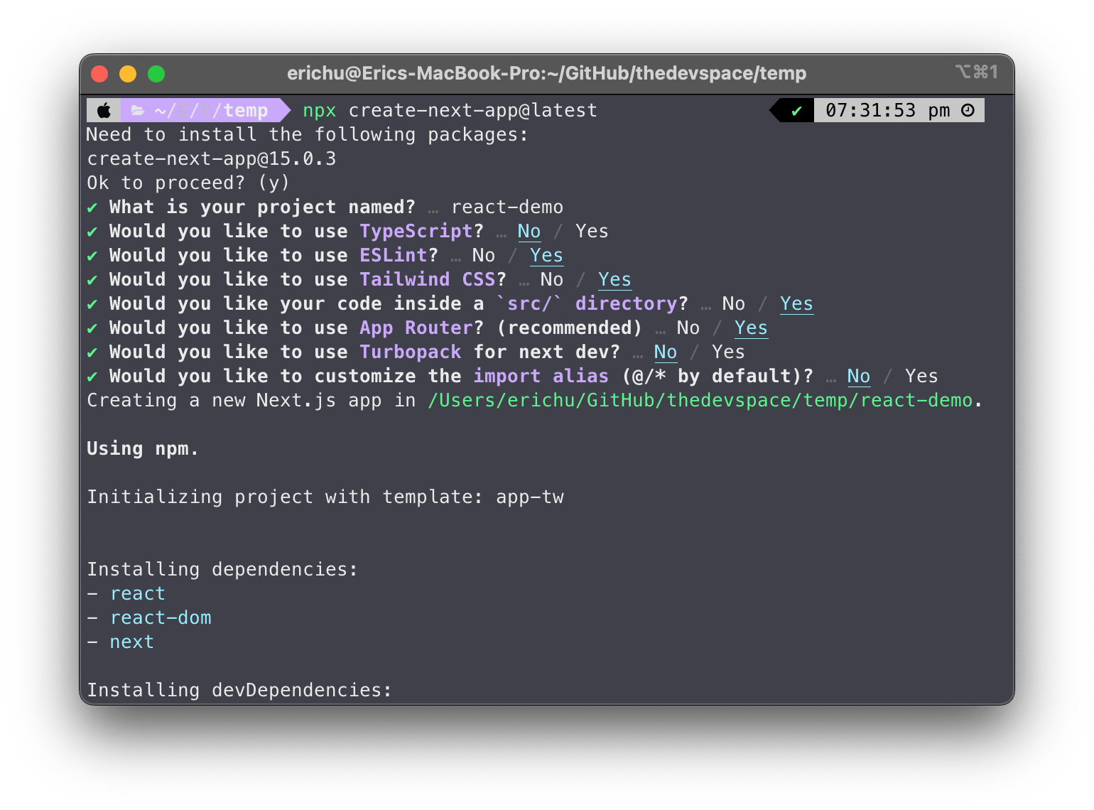 Next.js initialization